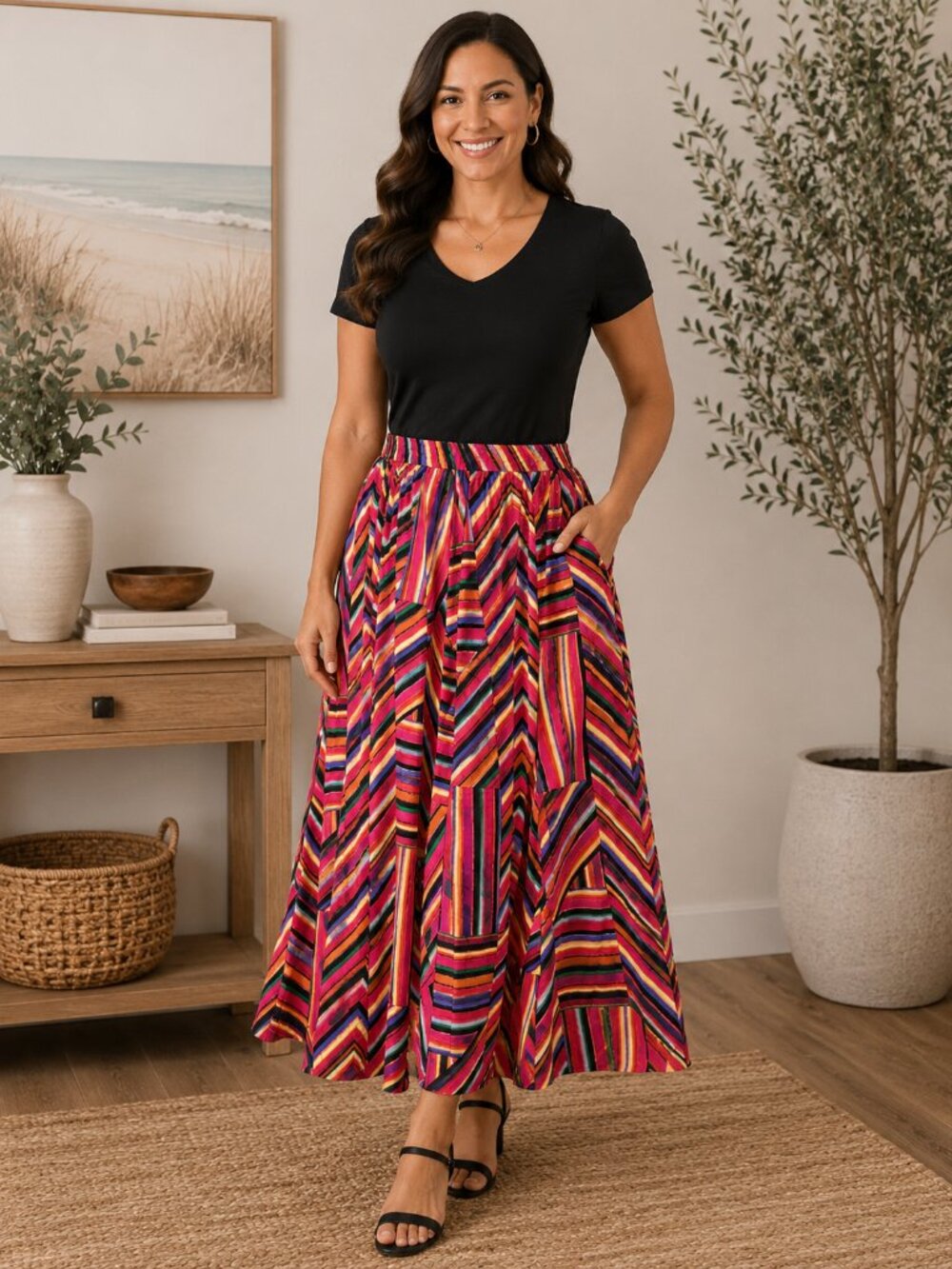 Truly 4 You Multi colored Geometric design maxi Skirt (NEW)